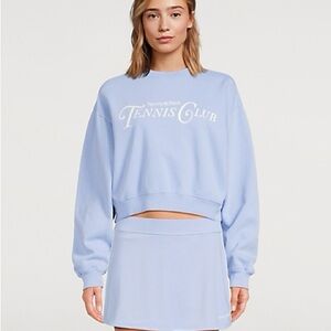 Sporty & Rich Hydrangea Blue Tennis Club Rizzoli Cropped Sweatshirt S